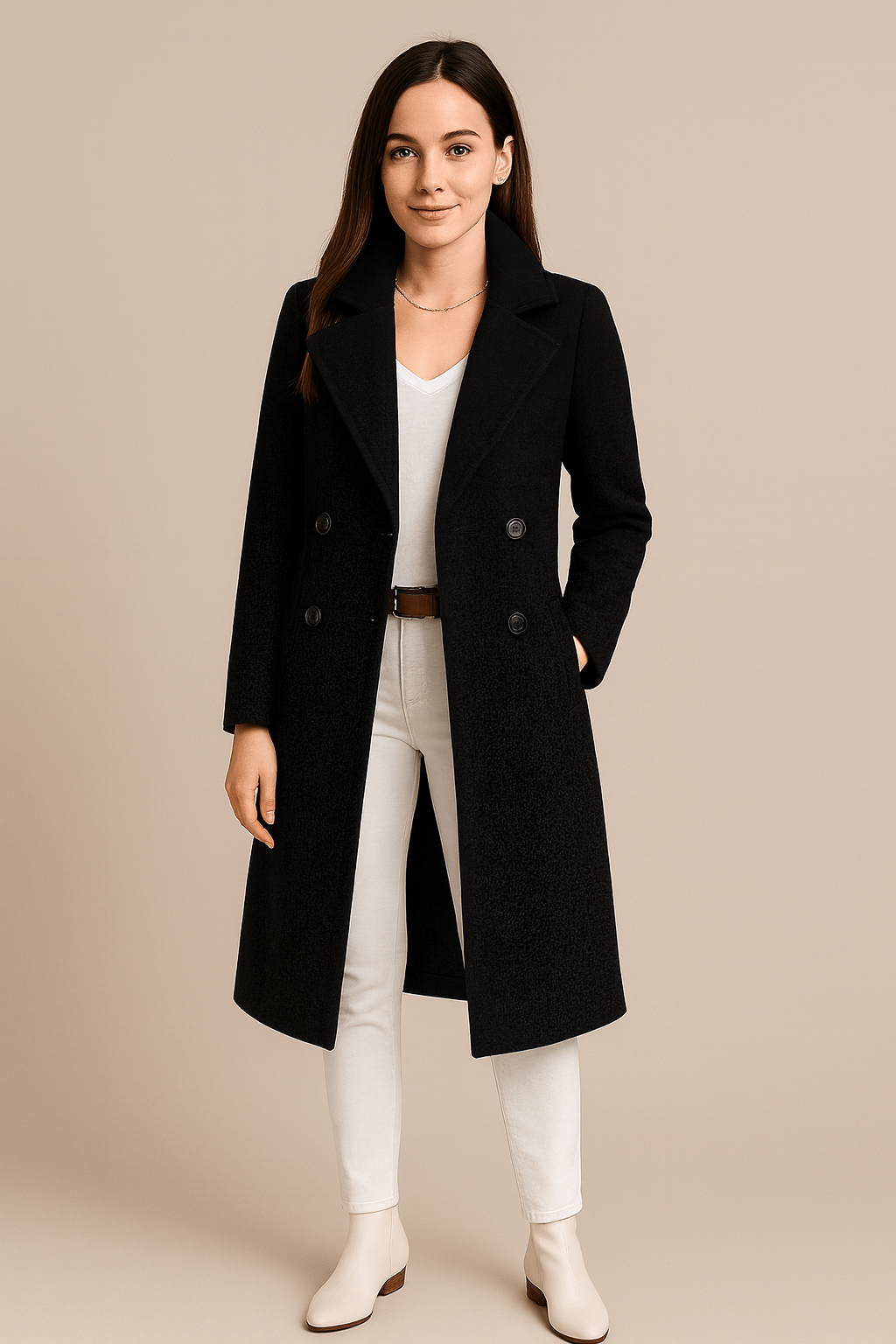 Marveille | Priya – Mi-Long Manteau Trench en Fleece pour Femmes avec Col Revers