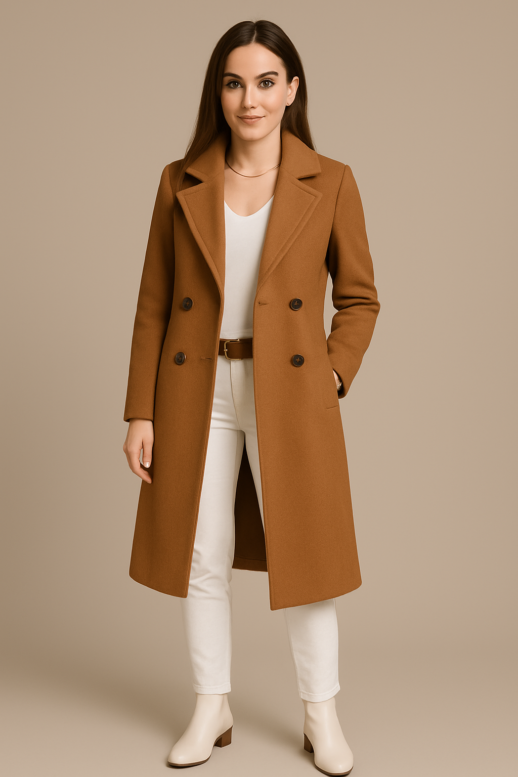 Marveille | Priya – Mi-Long Manteau Trench en Fleece pour Femmes avec Col Revers