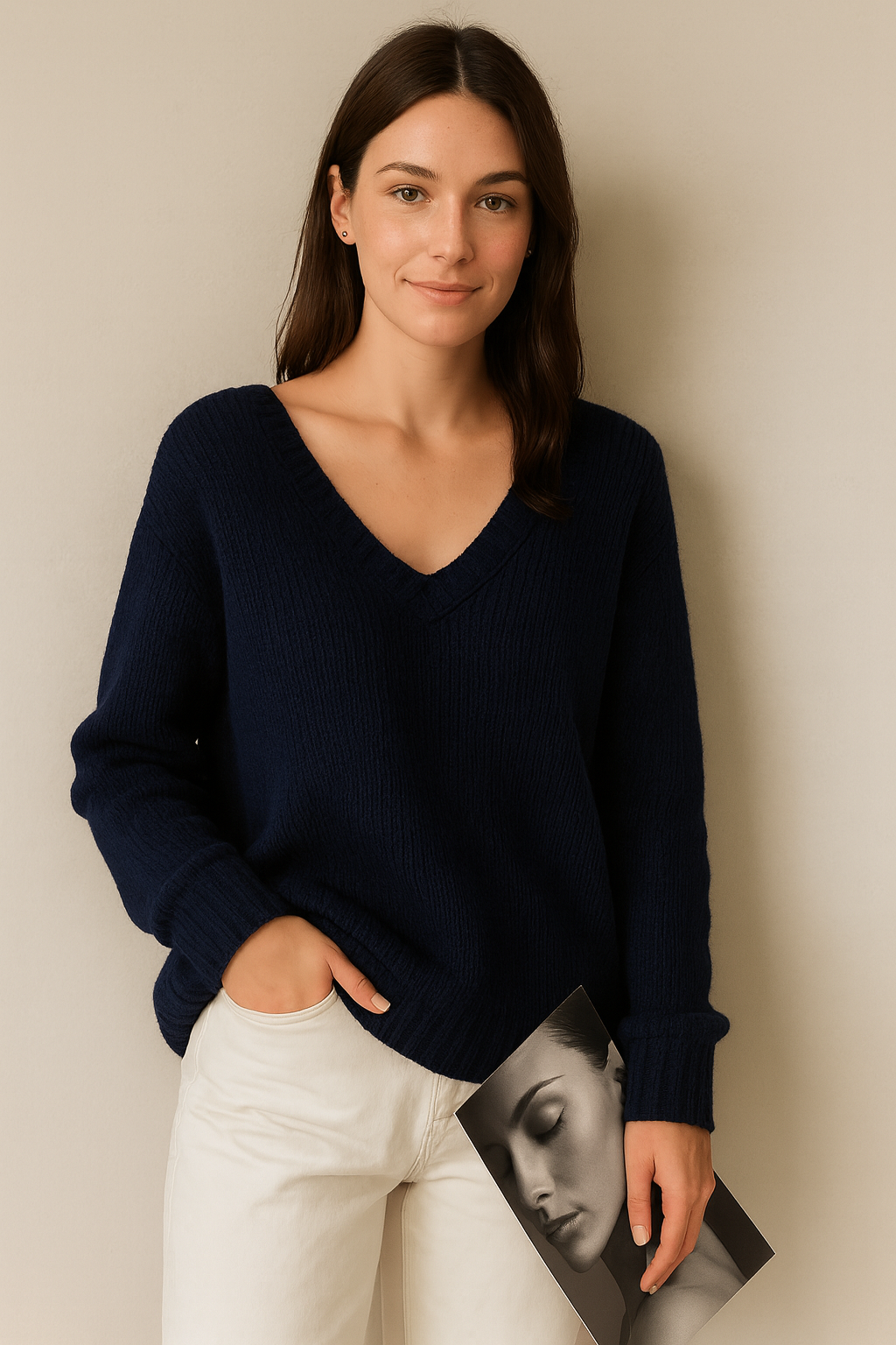 Marveille | Rhea – Pull Femme Décontracté Col en V en Mélange de Laine