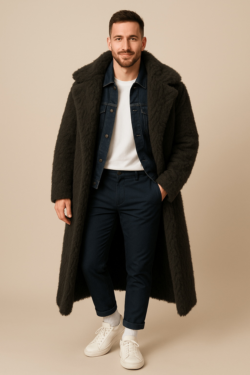 Marveille | Alistair – Manteau Trench Oversized Isolé en Laine de Mouton pour Hommes