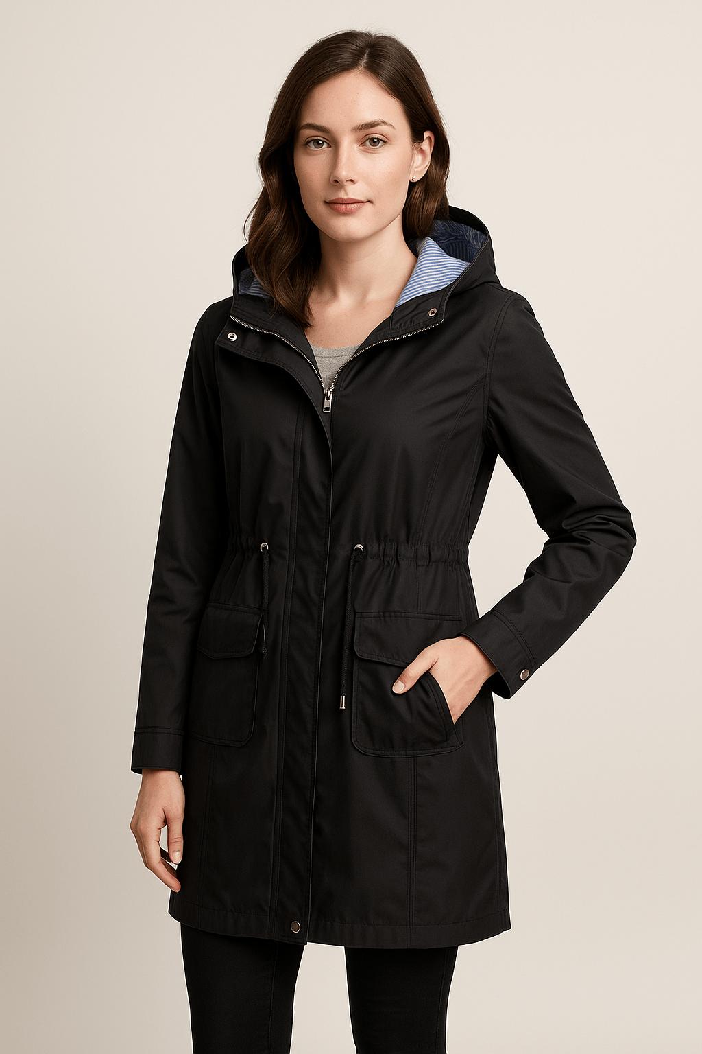 Marveille | Anaya – Trench-coat long imperméable pour femme avec capuche et coupe ajustable