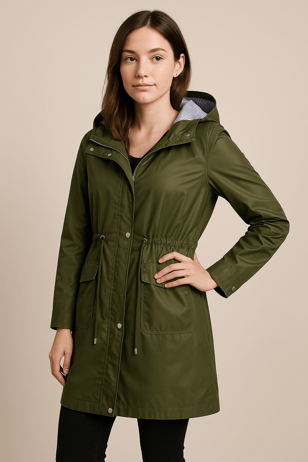 Marveille | Anaya – Trench-coat long imperméable pour femme avec capuche et coupe ajustable