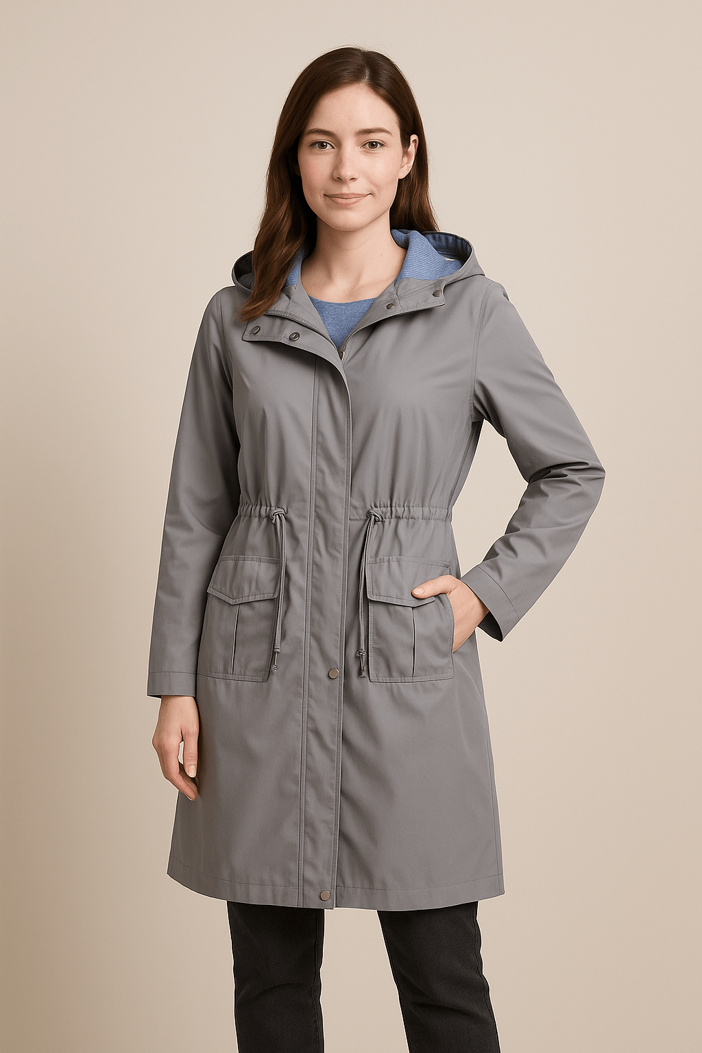 Marveille | Anaya – Trench-coat long imperméable pour femme avec capuche et coupe ajustable
