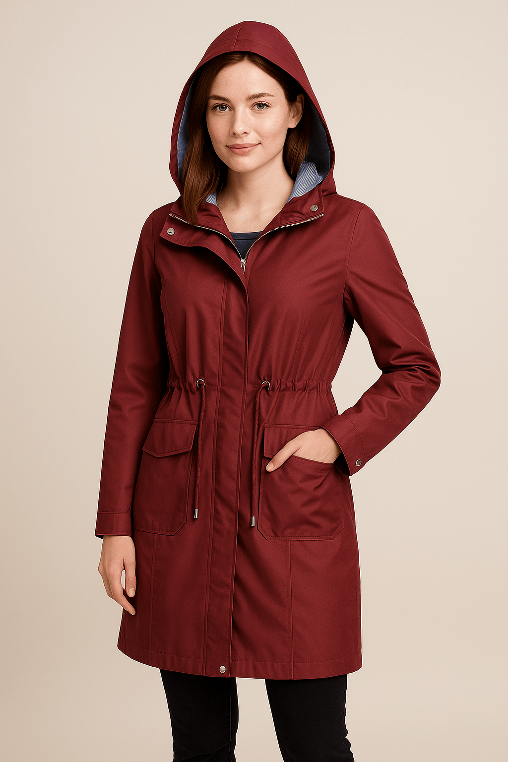 Marveille | Anaya – Trench-coat long imperméable pour femme avec capuche et coupe ajustable