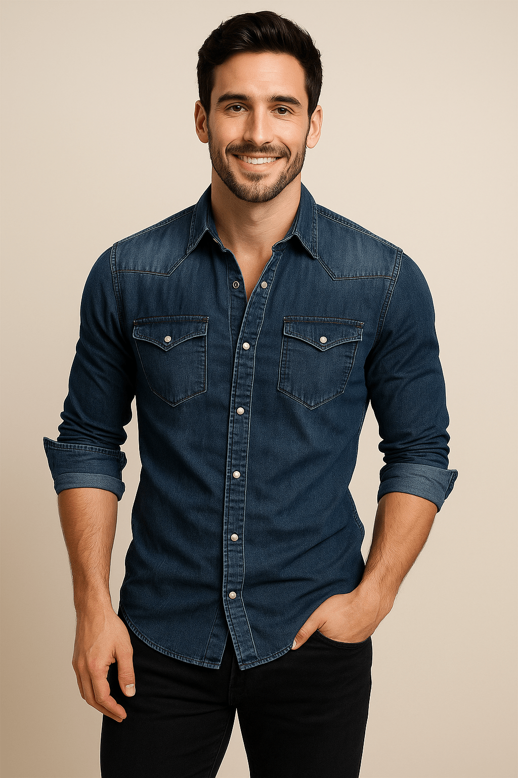 Marveille | Chemise en Denim à Manches Longues pour Homme avec Fermeture Boutonnée
