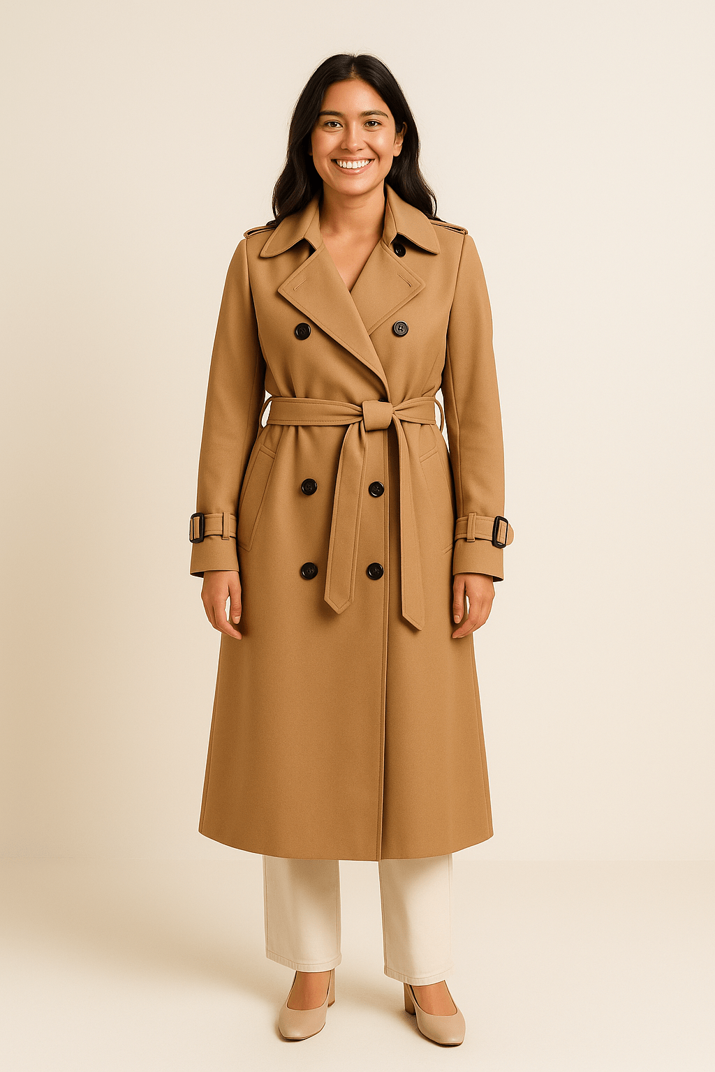 Marveille | Manteau Trench Femme Camille à Double Boutonnage – Taille Cintrée – Style Classique