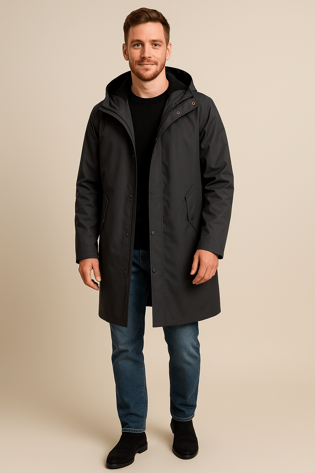 Marveille | Henrik – Manteau long bicolore à capuche pour homme