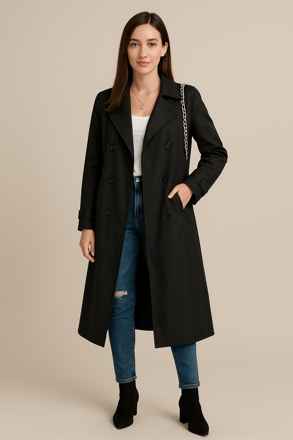 Marveille | Isha – Manteau trench féminin décontracté à double boutonnage avec ceinture à la taille
