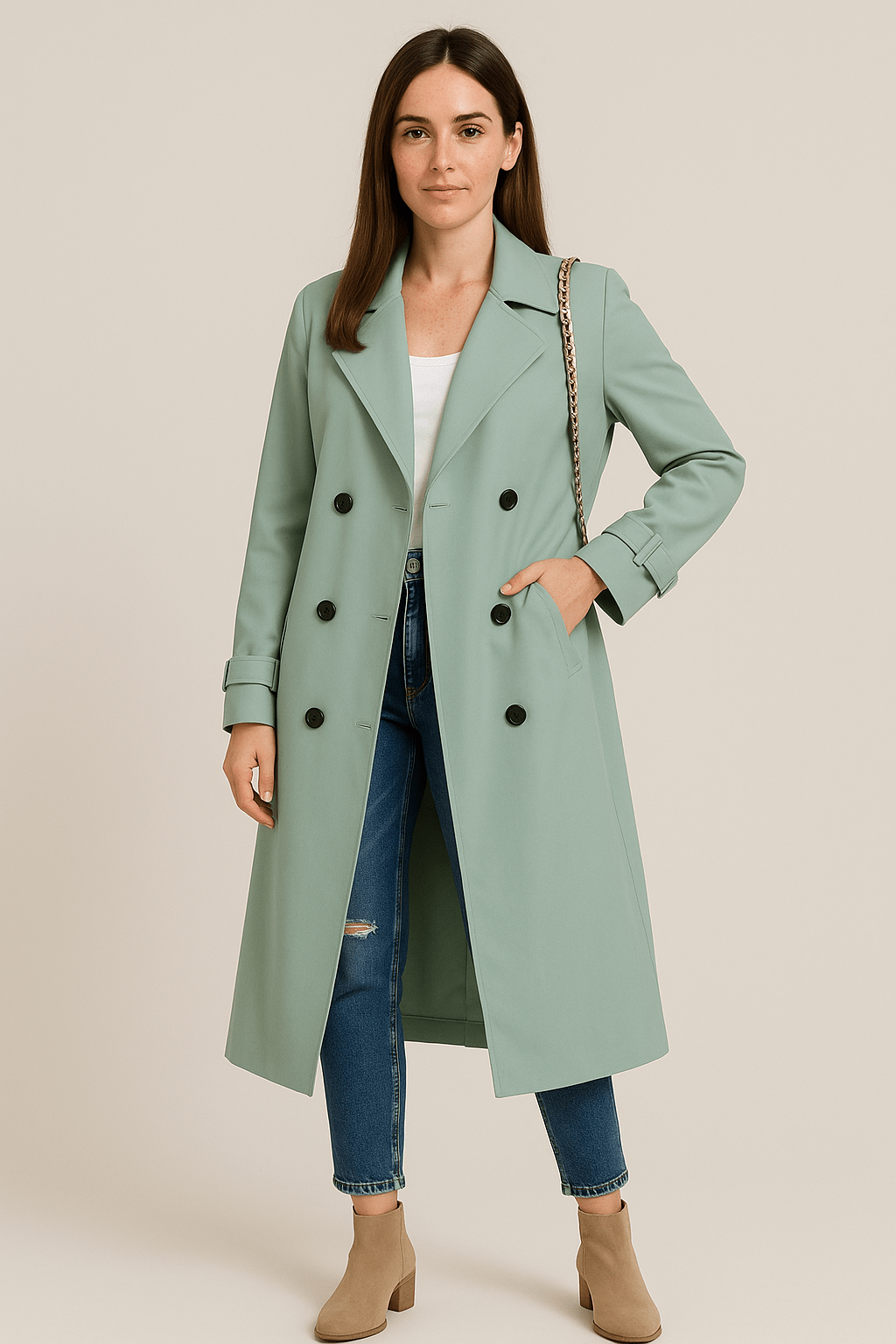 Marveille | Isha – Manteau trench féminin décontracté à double boutonnage avec ceinture à la taille