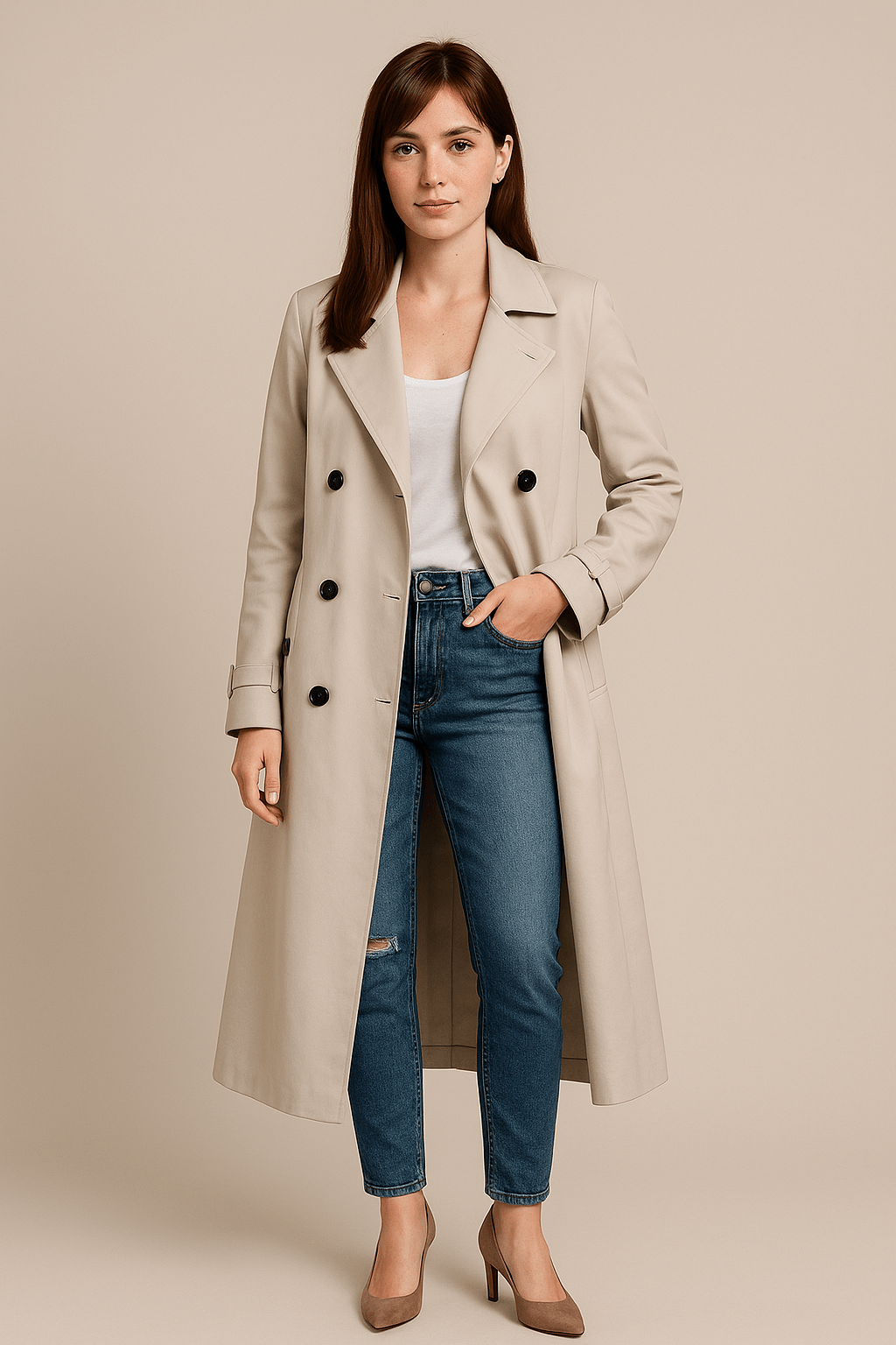 Marveille | Isha – Manteau trench féminin décontracté à double boutonnage avec ceinture à la taille