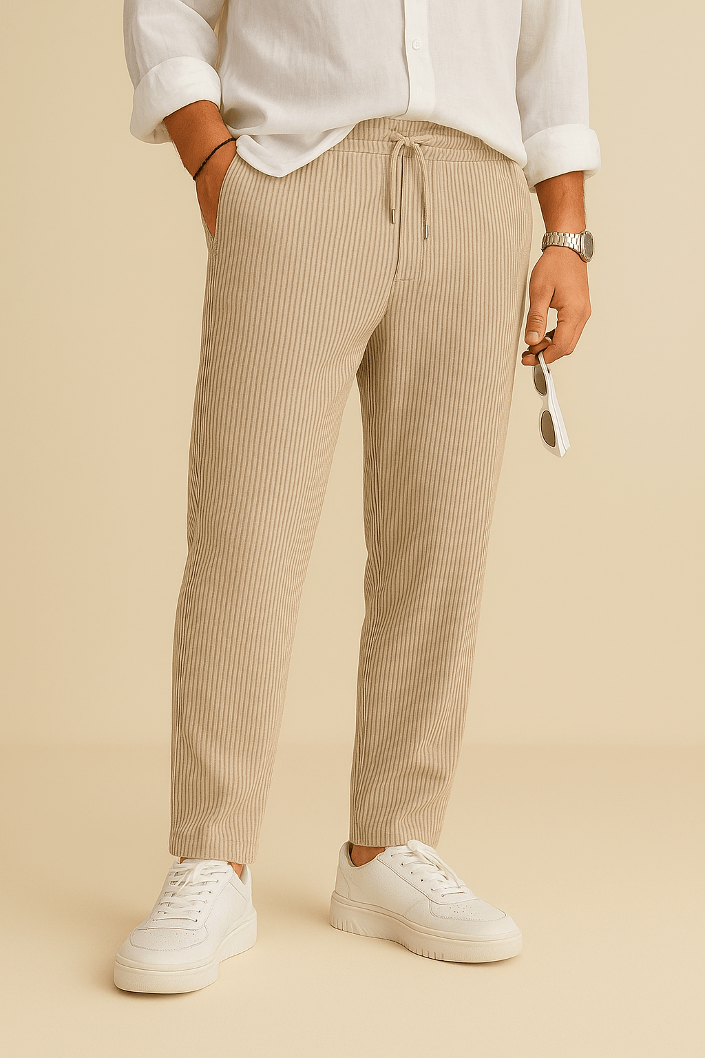 Marveille | Pantalons Jim en velours luxueux avec texture élégante et taille à cordon