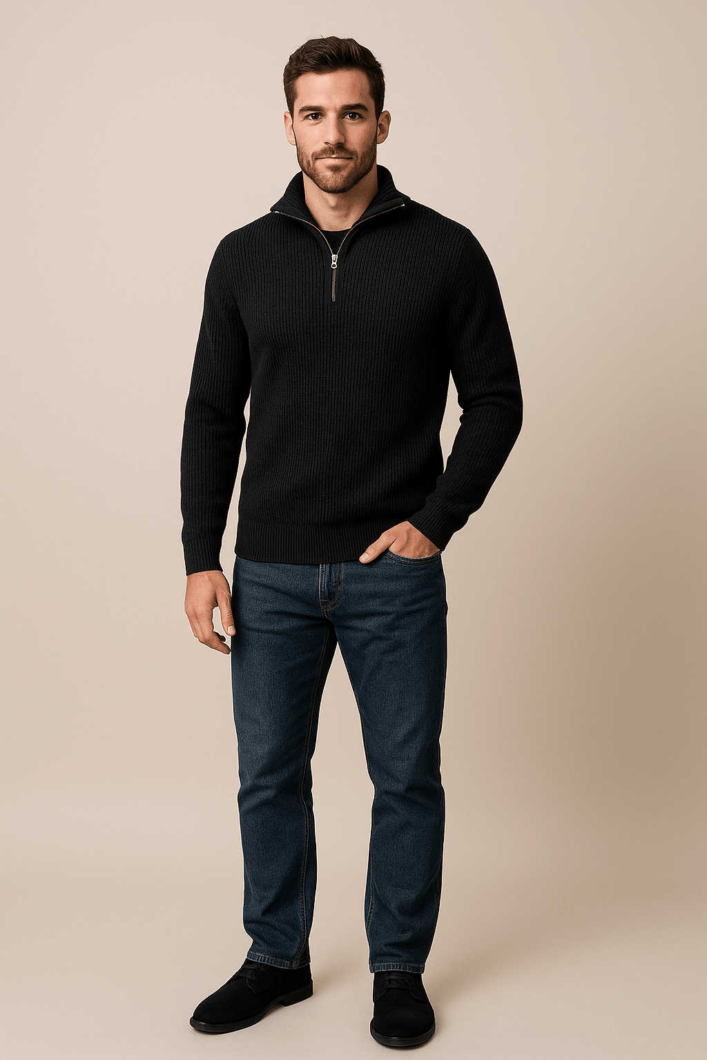 Marveille | Kenneth – Pull homme en maille texturée avec col montant et demi-zip