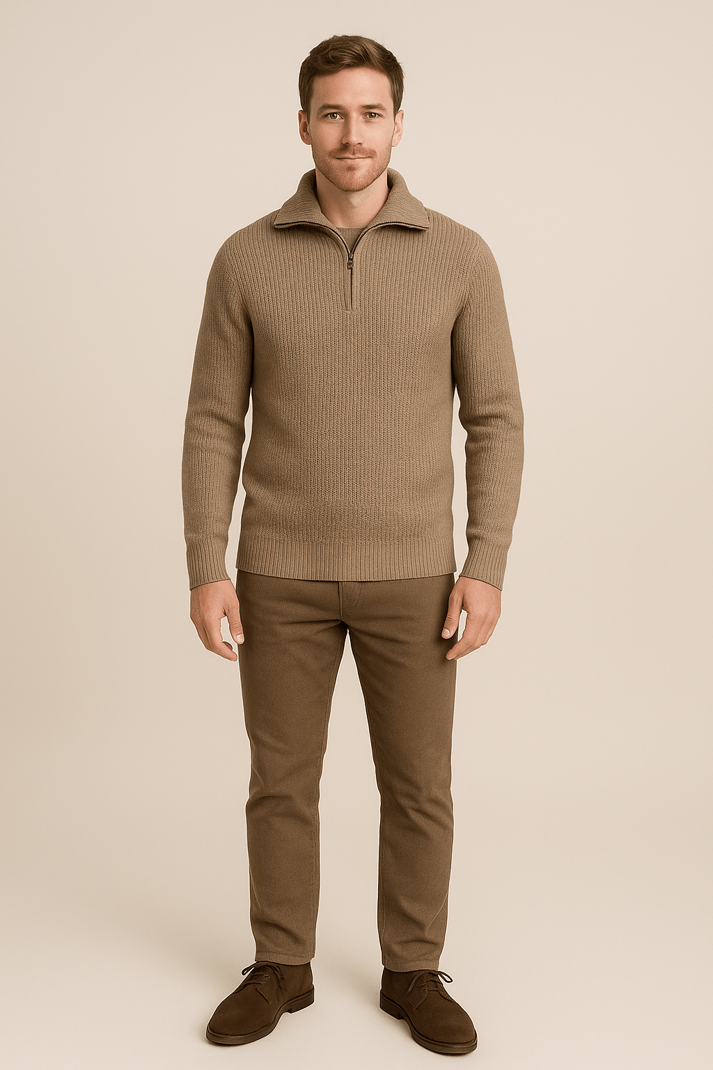 Marveille | Kenneth – Pull homme en maille texturée avec col montant et demi-zip