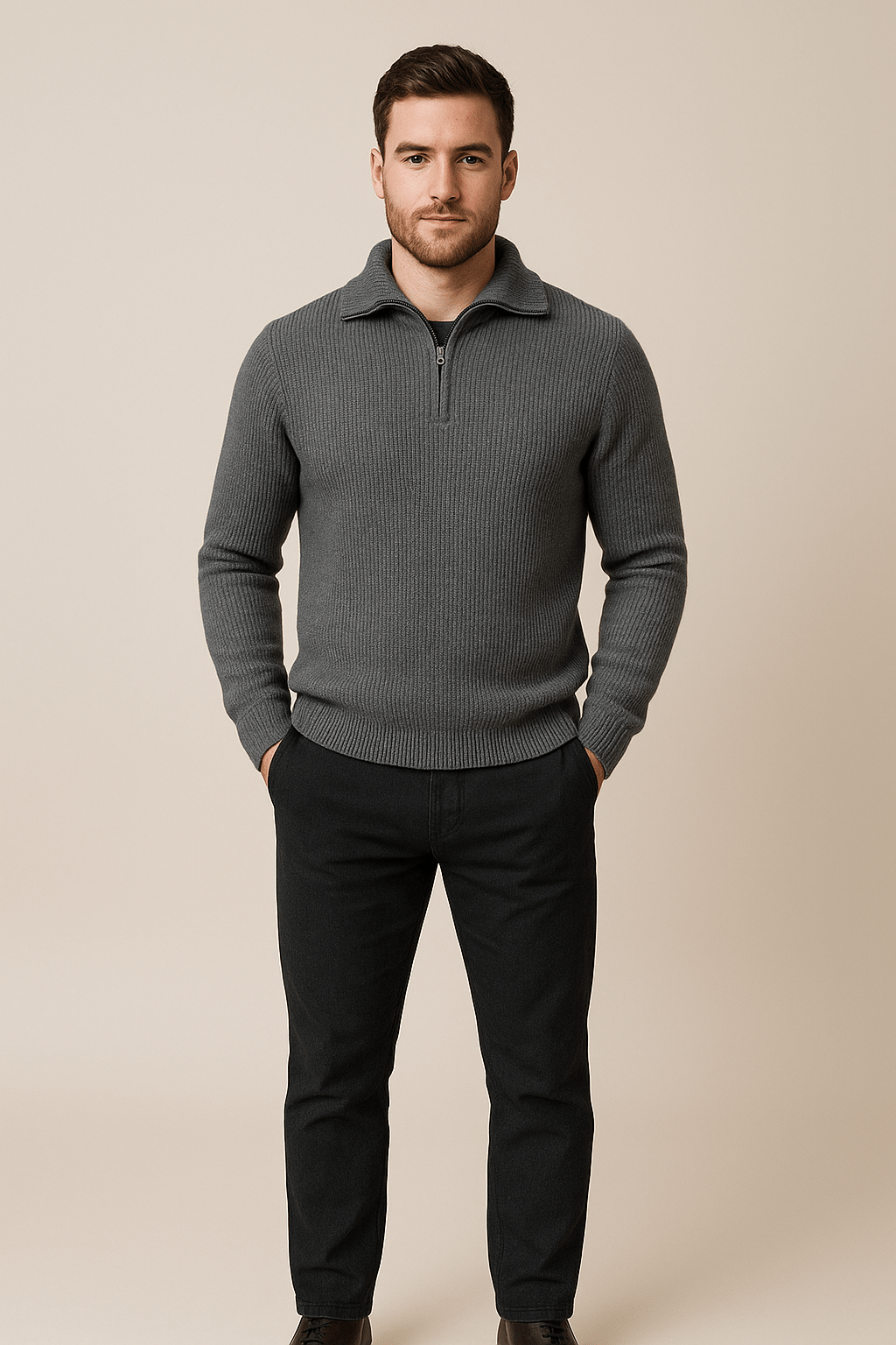 Marveille | Kenneth – Pull homme en maille texturée avec col montant et demi-zip