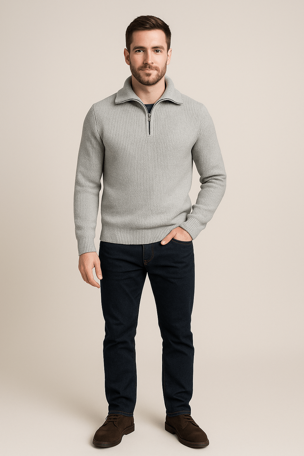Marveille | Kenneth – Pull homme en maille texturée avec col montant et demi-zip
