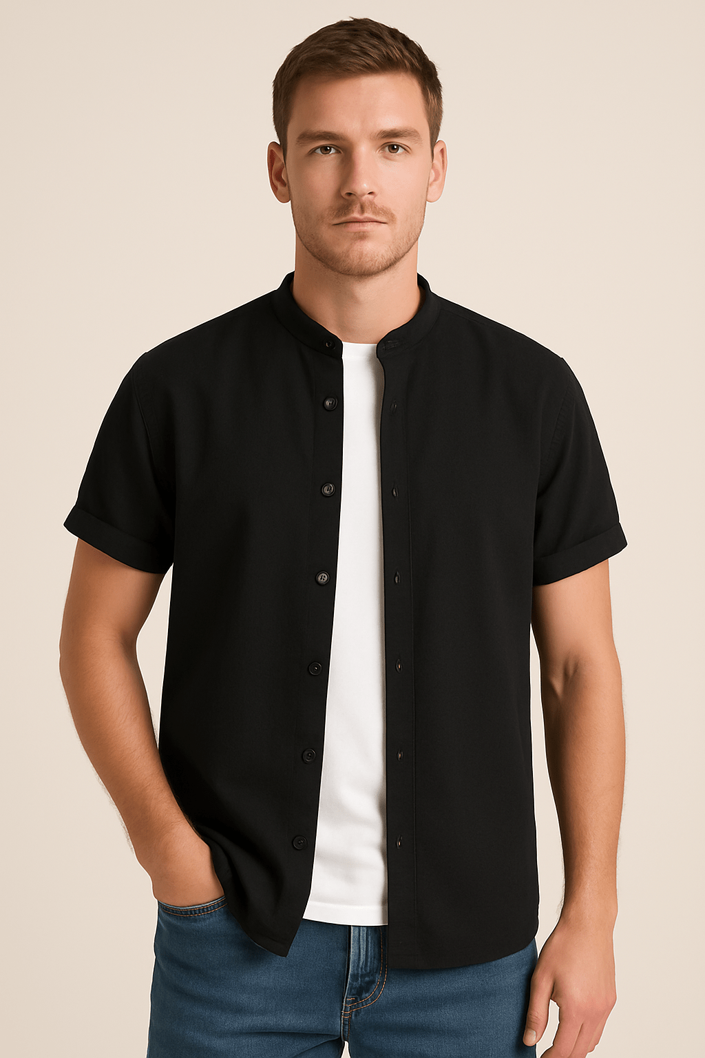 Marveille | Laurent – Chemise à manches longues pour homme avec col standard – Coupe classique en mélange de coton respirant