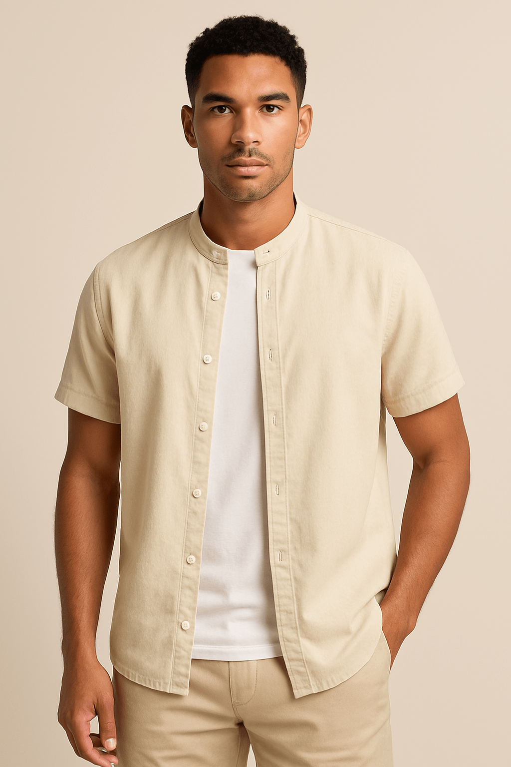 Marveille | Laurent – Chemise à manches longues pour homme avec col standard – Coupe classique en mélange de coton respirant