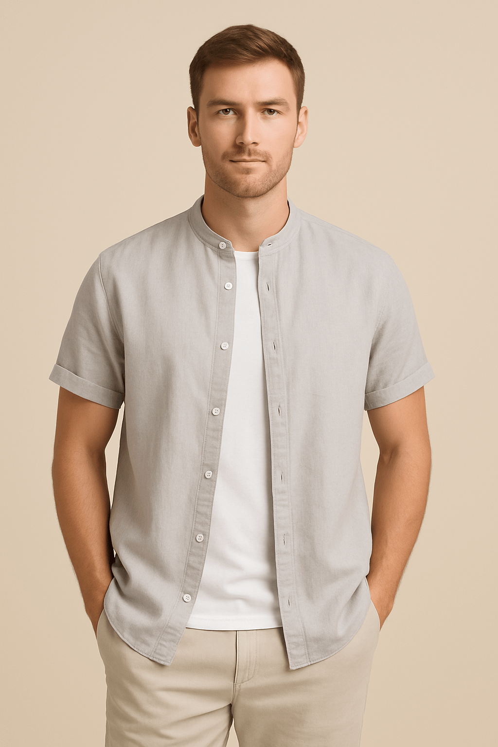 Marveille | Laurent – Chemise à manches longues pour homme avec col standard – Coupe classique en mélange de coton respirant