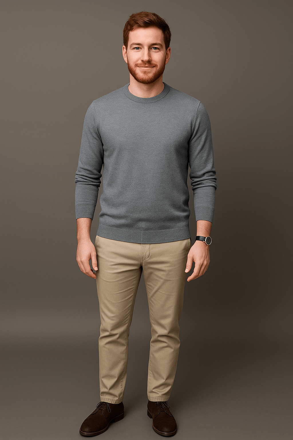 Marveille | Leo – Pull en coton mélangé pour homme, coupe slim, col rond à finitions côtelées