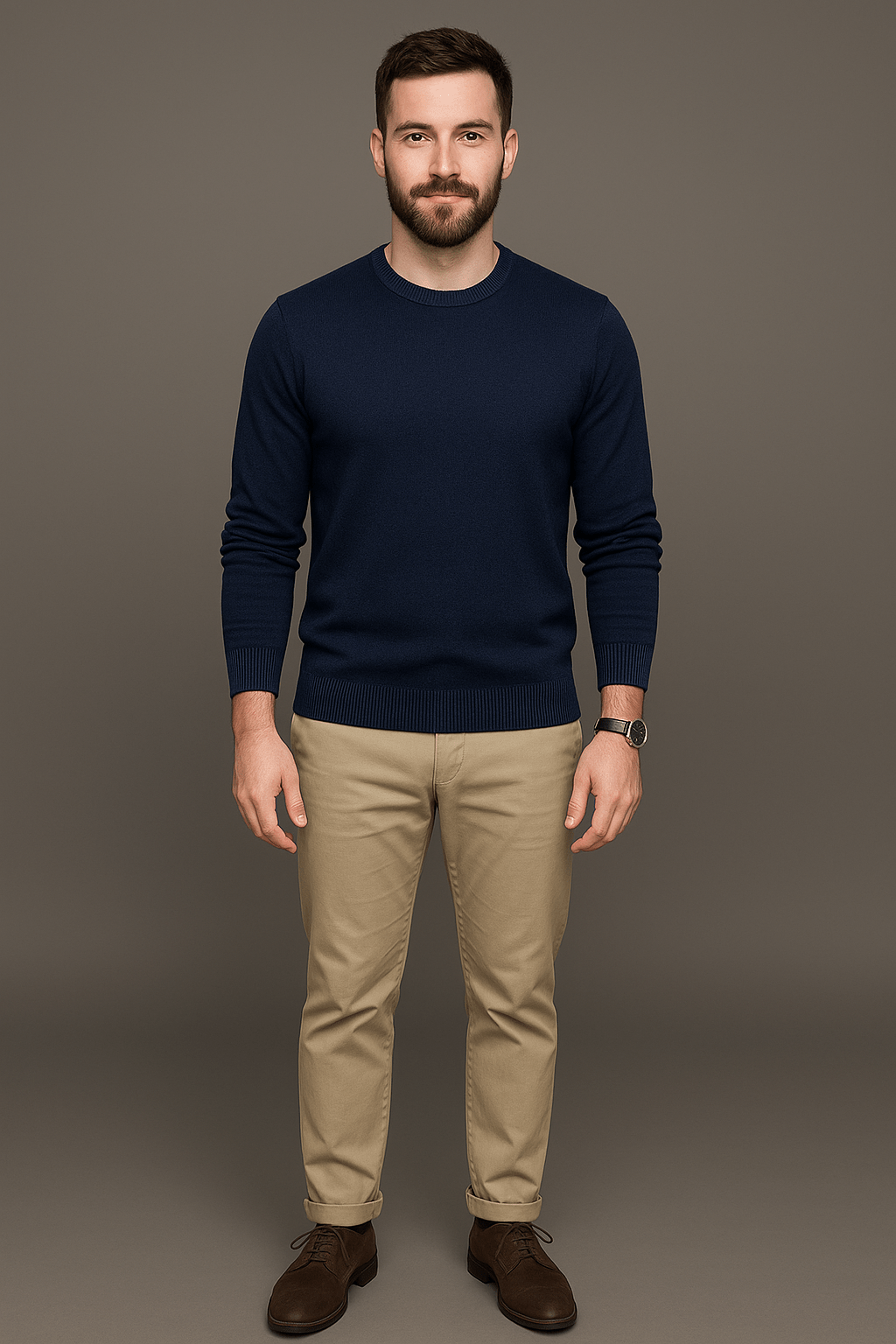 Marveille | Leo – Pull en coton mélangé pour homme, coupe slim, col rond à finitions côtelées