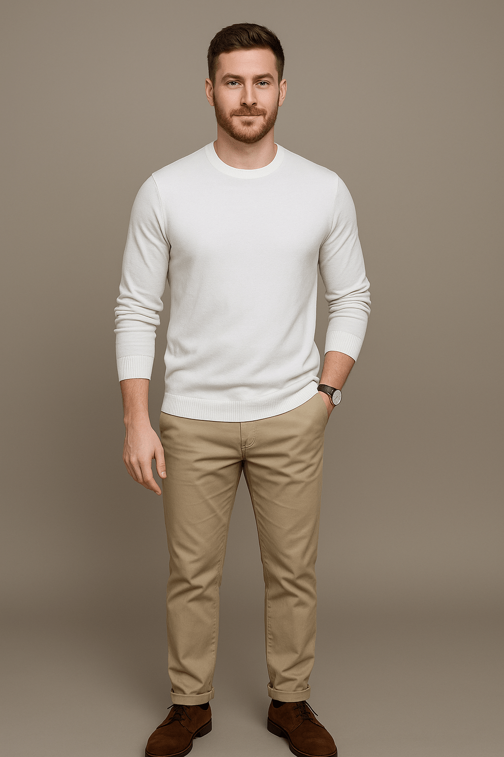 Marveille | Leo – Pull en coton mélangé pour homme, coupe slim, col rond à finitions côtelées