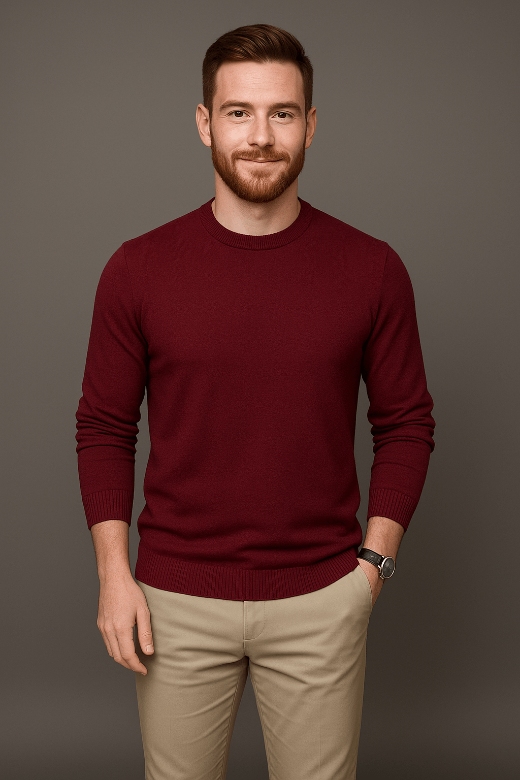 Marveille | Leo – Pull en coton mélangé pour homme, coupe slim, col rond à finitions côtelées