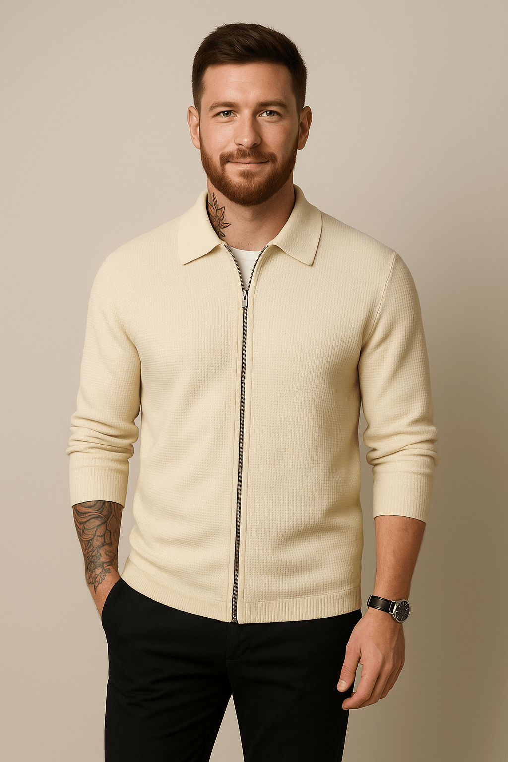 Marveille | Max – Pull zippé en maille gaufrée pour hommes au design moderne