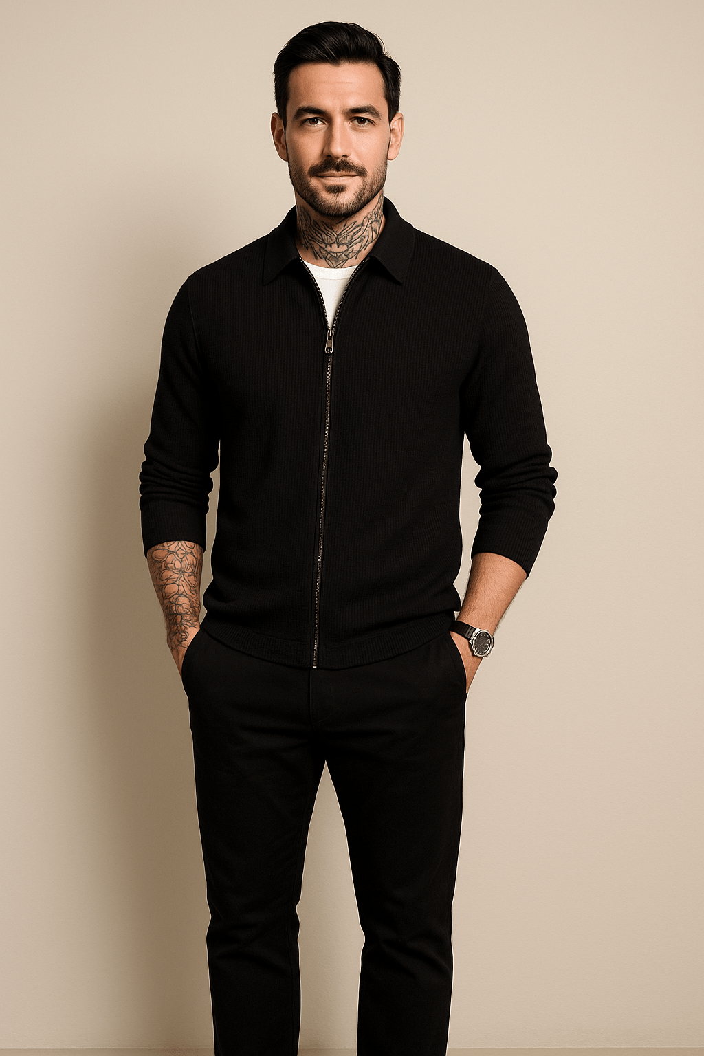 Marveille | Max – Pull zippé en maille gaufrée pour hommes au design moderne