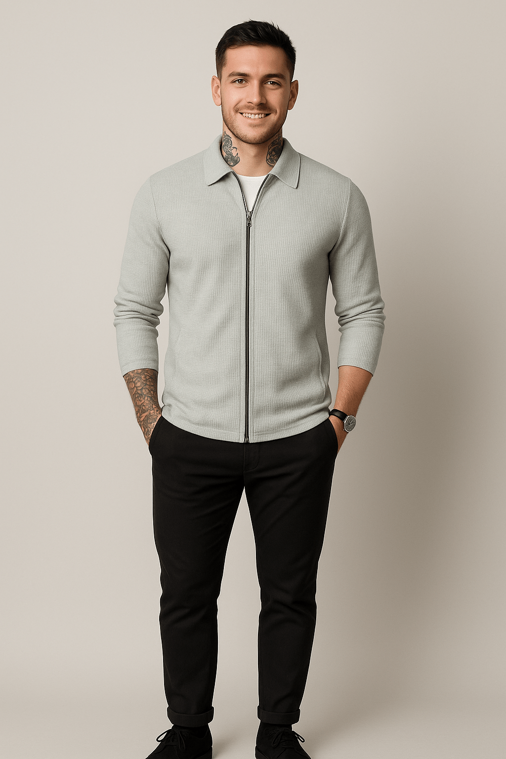 Marveille | Max – Pull zippé en maille gaufrée pour hommes au design moderne