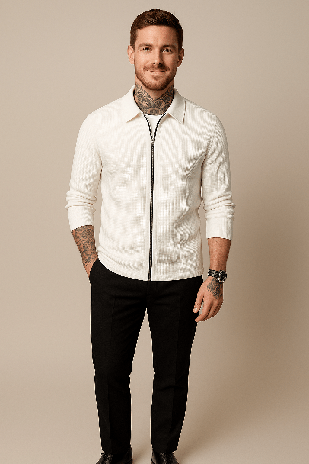 Marveille | Max – Pull zippé en maille gaufrée pour hommes au design moderne