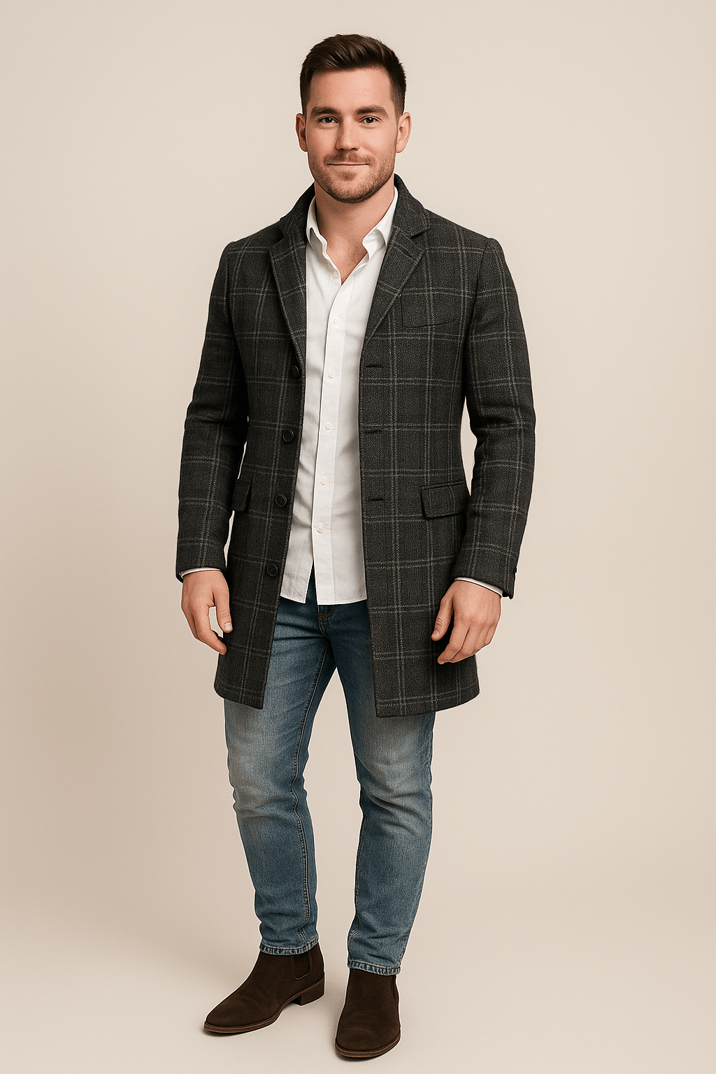 Marveille | Morten – Manteau trench à carreaux pour homme avec ceinture et coupe croisée