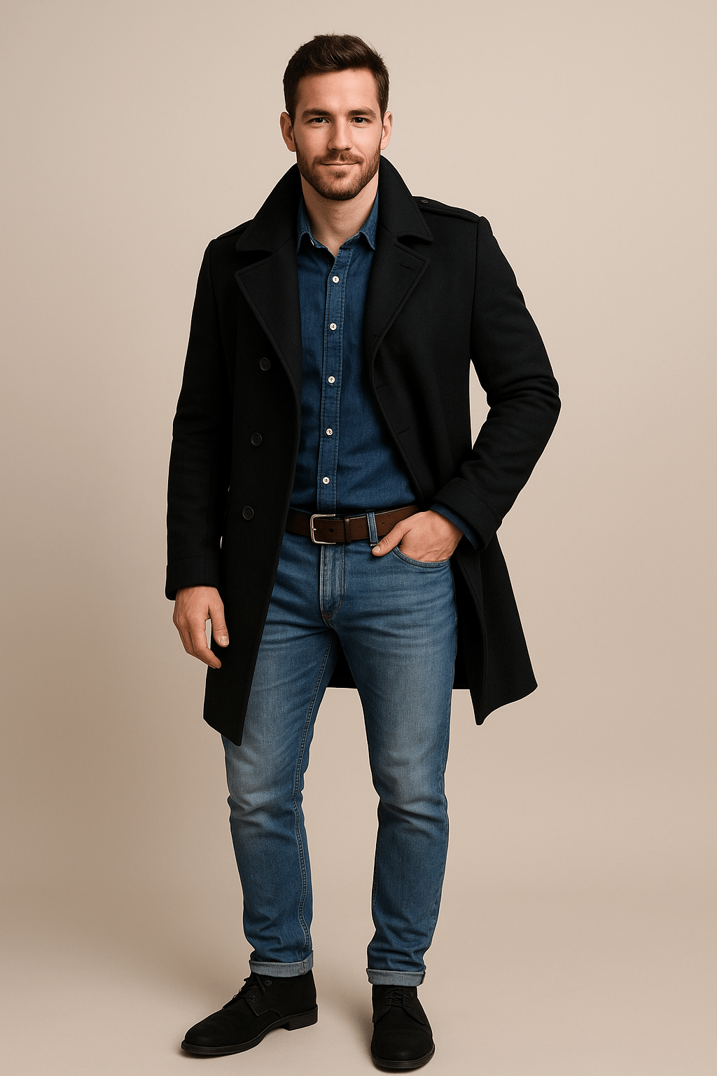 Marveille | Olav – Manteau en Laine pour Homme à Taille Ceinturée et Coupe Slim