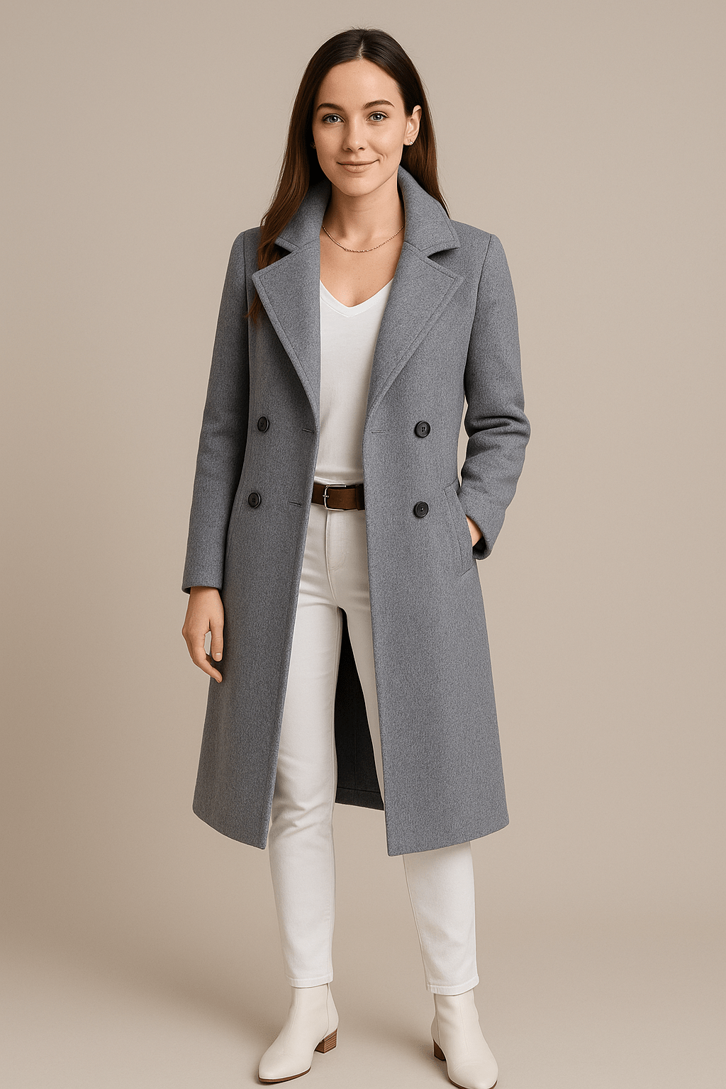 Marveille | Priya – Mi-Long Manteau Trench en Fleece pour Femmes avec Col Revers