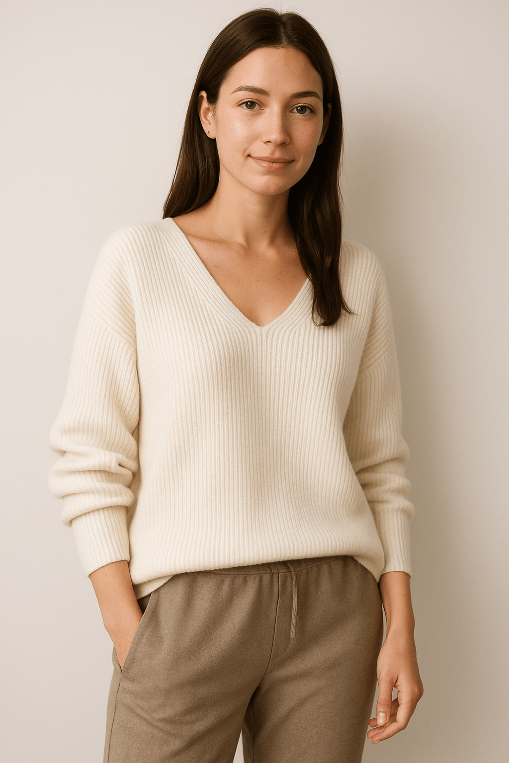 Marveille | Rhea – Pull Femme Décontracté Col en V en Mélange de Laine