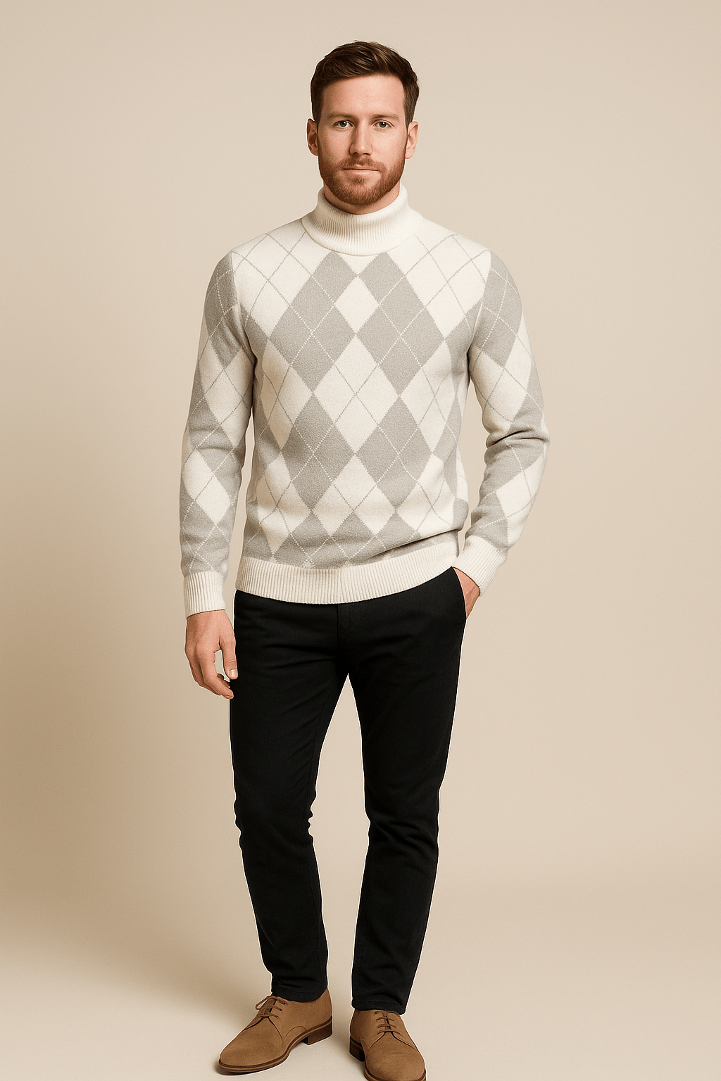 Marveille | Sindre – Pull en tricot pour homme à col rond avec motif argyle traditionnel