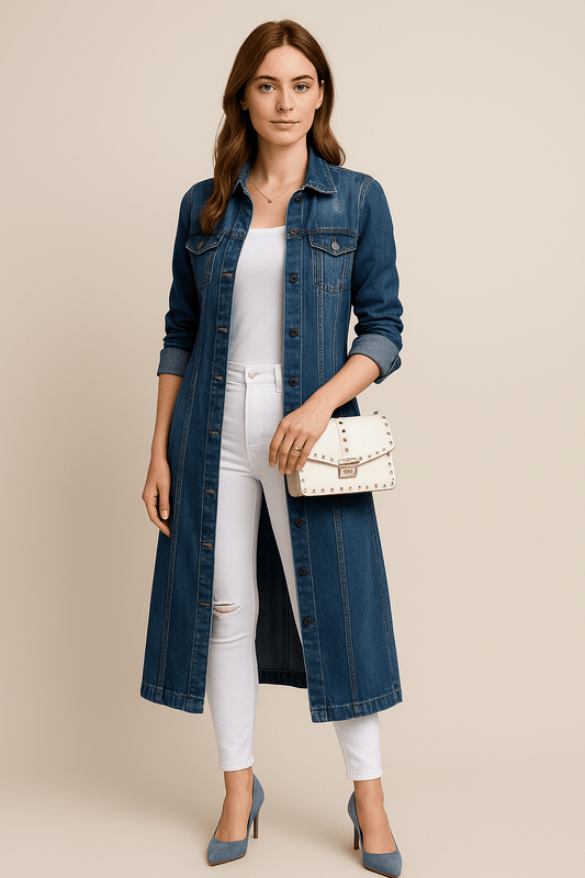 Marveille | Soraya – Manteau trench en denim délavé pour femmes à coupe décontractée