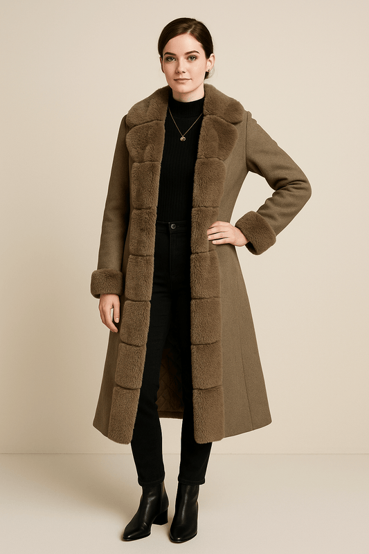 Marveille | Tiril – Manteau Trench en Laine Mélangée pour Femmes avec Col en Fausse Fourrure