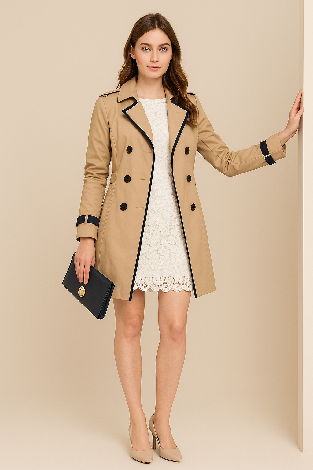 Marveille | Maya – Manteau Trench Femme à Double Boutonnage avec Accents Contrastés
