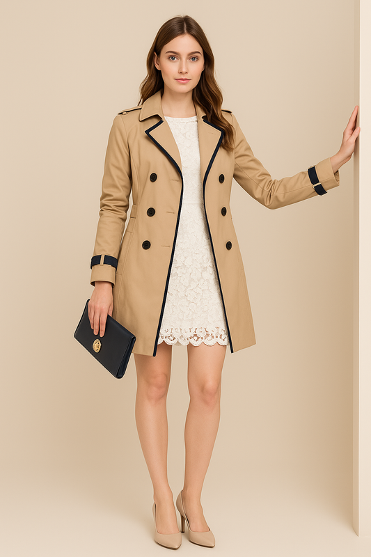 Marveille | Maya – Manteau Trench Femme à Double Boutonnage avec Accents Contrastés
