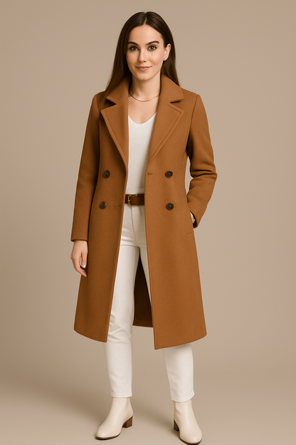 Marveille | Priya – Mi-Long Manteau Trench en Fleece pour Femmes avec Col Revers