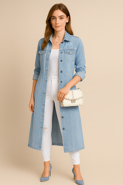 Marveille | Soraya – Manteau trench en denim délavé pour femmes à coupe décontractée