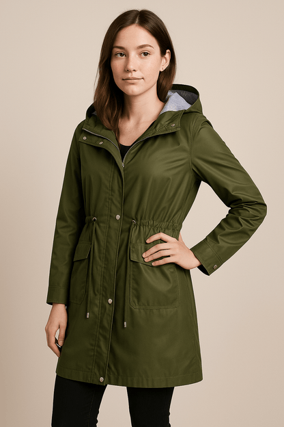 Marveille | Anaya – Trench-coat long imperméable pour femme avec capuche et coupe ajustable