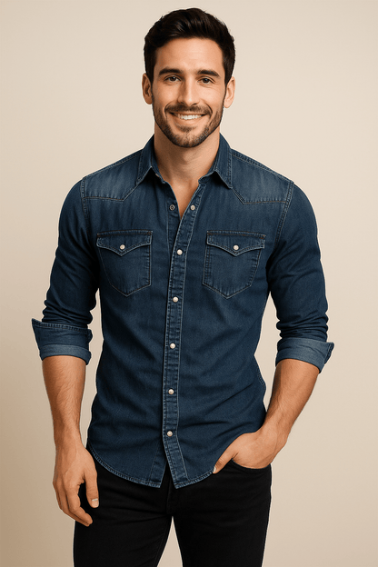 Marveille | Chemise en Denim à Manches Longues pour Homme avec Fermeture Boutonnée