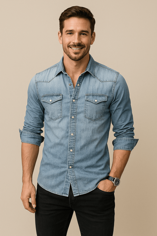 Marveille | Chemise en Denim à Manches Longues pour Homme avec Fermeture Boutonnée