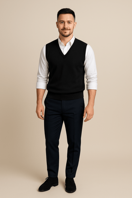 Marveille | Carl – Gilet pour hommes en maille fine avec bords côtelés