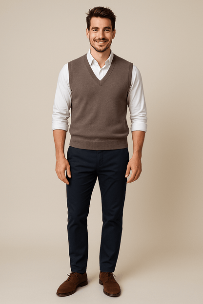 Marveille | Carl – Gilet pour hommes en maille fine avec bords côtelés