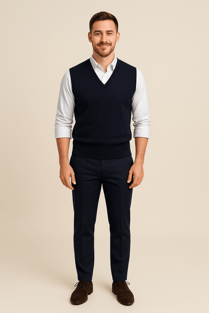 Marveille | Carl – Gilet pour hommes en maille fine avec bords côtelés
