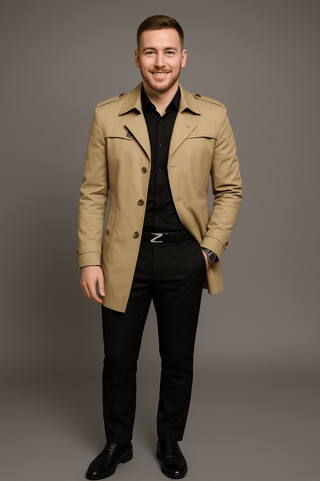 Marveille | Emil – Manteau trench mi-long pour homme à double boutonnage et coupe structurée
