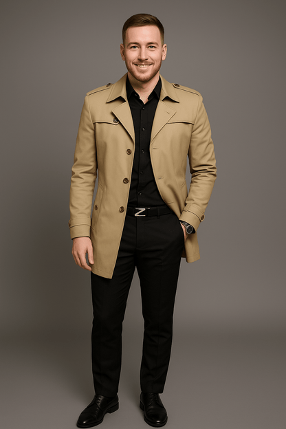 Marveille | Emil – Manteau trench mi-long pour homme à double boutonnage et coupe structurée