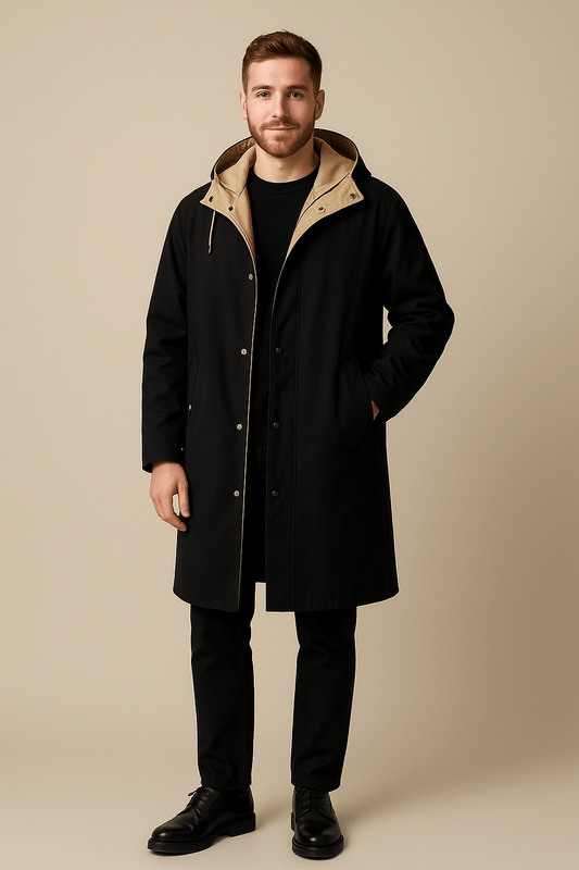Marveille | Henrik – Manteau long bicolore à capuche pour homme